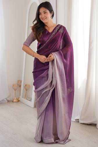 Ombre gradient saree with intricate embroidery lace border | premium ethnic saree for wedding, party & festive wear