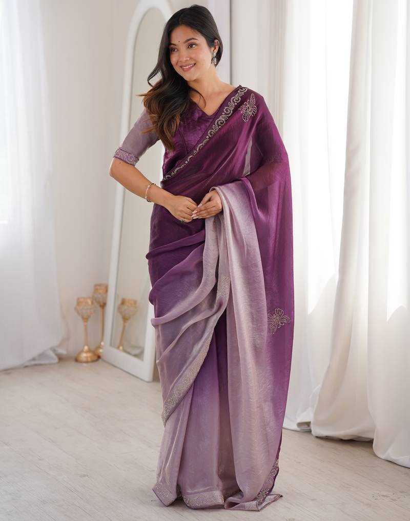 Ombre gradient saree with intricate embroidery lace border | premium ethnic saree for wedding, party & festive wear