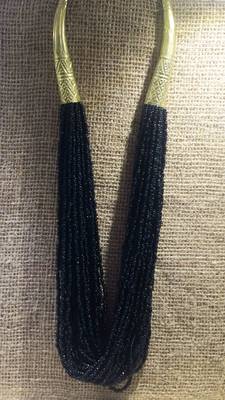Gold Tubes Black Beaded Necklace 2