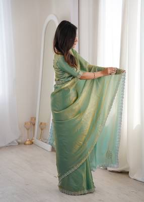 Ombre gradient saree with intricate embroidery lace border | premium ethnic saree for wedding, party & festive wear 4
