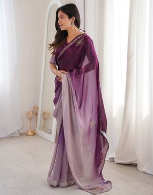 Ombre gradient saree with intricate embroidery lace border | premium ethnic saree for wedding, party & festive wear 2