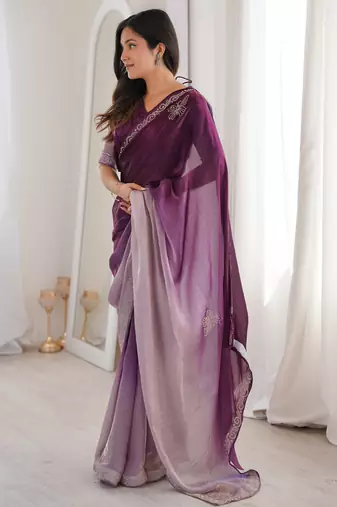 Ombre gradient saree with intricate embroidery lace border | premium ethnic saree for wedding, party & festive wear