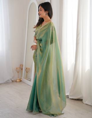 Ombre gradient saree with intricate embroidery lace border | premium ethnic saree for wedding, party & festive wear 5
