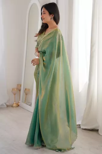 Ombre gradient saree with intricate embroidery lace border | premium ethnic saree for wedding, party & festive wear