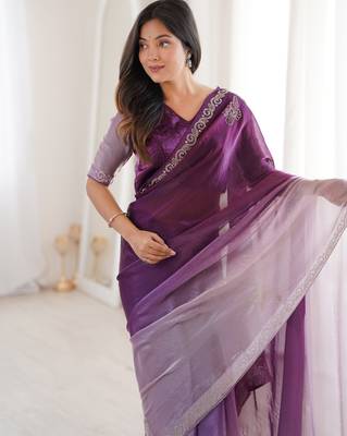 Ombre gradient saree with intricate embroidery lace border | premium ethnic saree for wedding, party & festive wear 3