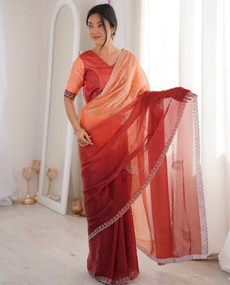 Ombre gradient saree with intricate embroidery lace border | premium ethnic saree for wedding, party & festive wear 1