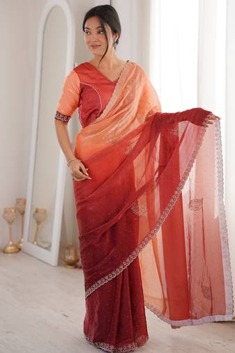 Ombre gradient saree with intricate embroidery lace border | premium ethnic saree for wedding, party & festive wear