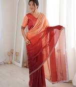 Ombre gradient saree with intricate embroidery lace border | premium ethnic saree for wedding, party & festive wear
