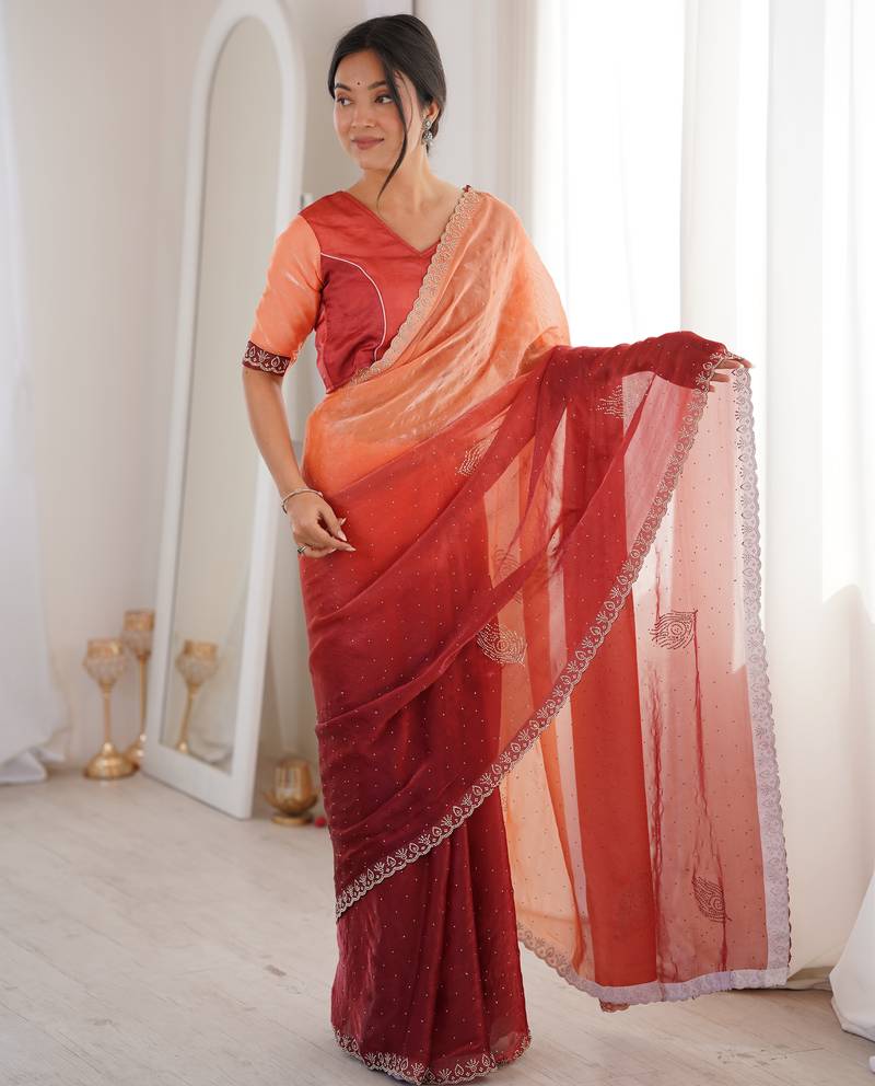 Ombre gradient saree with intricate embroidery lace border | premium ethnic saree for wedding, party & festive wear