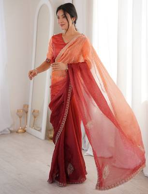 Ombre gradient saree with intricate embroidery lace border | premium ethnic saree for wedding, party & festive wear 2