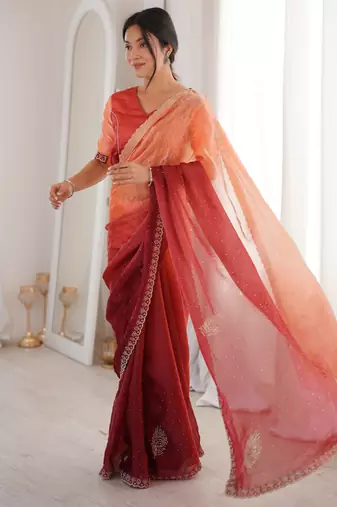Ombre gradient saree with intricate embroidery lace border | premium ethnic saree for wedding, party & festive wear