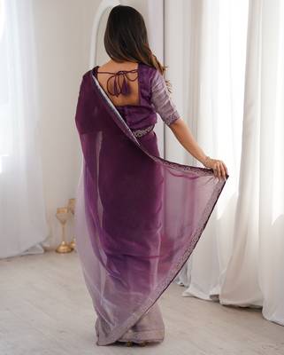 Ombre gradient saree with intricate embroidery lace border | premium ethnic saree for wedding, party & festive wear 4