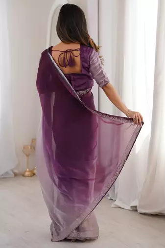 Ombre gradient saree with intricate embroidery lace border | premium ethnic saree for wedding, party & festive wear