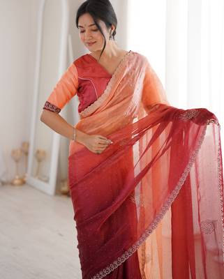 Ombre gradient saree with intricate embroidery lace border | premium ethnic saree for wedding, party & festive wear 3