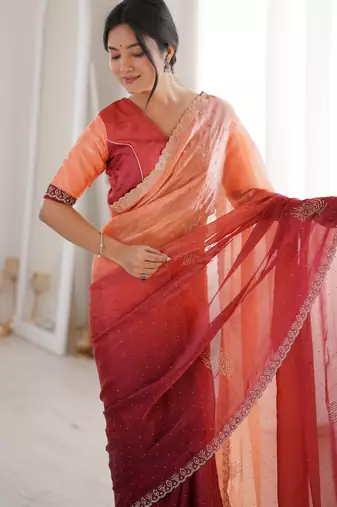 Ombre gradient saree with intricate embroidery lace border | premium ethnic saree for wedding, party & festive wear