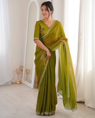 Ombre gradient saree with intricate embroidery lace border | premium ethnic saree for wedding, party & festive wear 1