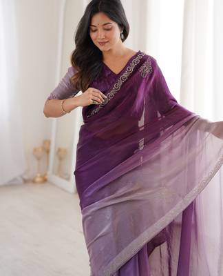 Ombre gradient saree with intricate embroidery lace border | premium ethnic saree for wedding, party & festive wear 5