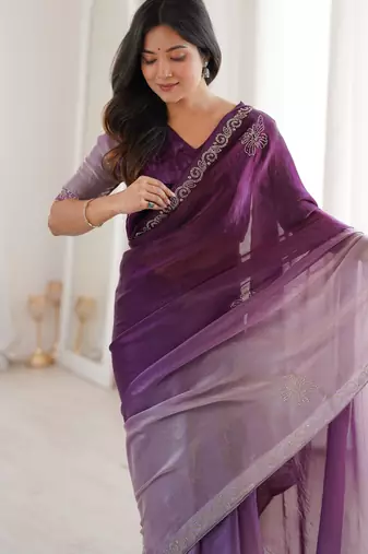Ombre gradient saree with intricate embroidery lace border | premium ethnic saree for wedding, party & festive wear