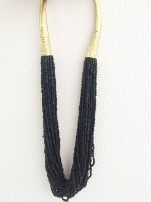 Gold Tubes Black Beaded Necklace 3