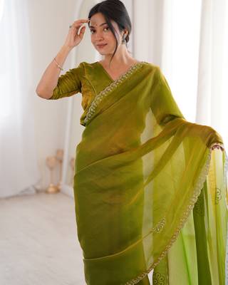 Ombre gradient saree with intricate embroidery lace border | premium ethnic saree for wedding, party & festive wear 2