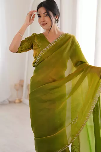 Ombre gradient saree with intricate embroidery lace border | premium ethnic saree for wedding, party & festive wear