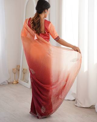 Ombre gradient saree with intricate embroidery lace border | premium ethnic saree for wedding, party & festive wear 4