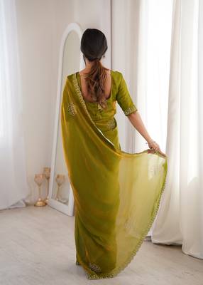 Ombre gradient saree with intricate embroidery lace border | premium ethnic saree for wedding, party & festive wear 3