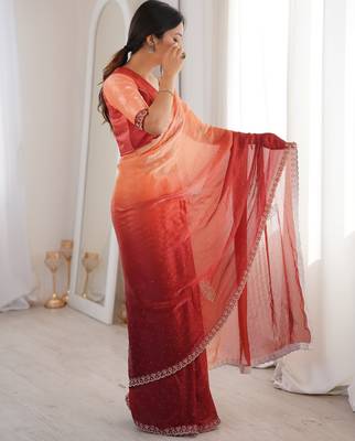 Ombre gradient saree with intricate embroidery lace border | premium ethnic saree for wedding, party & festive wear 5