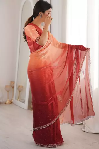 Ombre gradient saree with intricate embroidery lace border | premium ethnic saree for wedding, party & festive wear