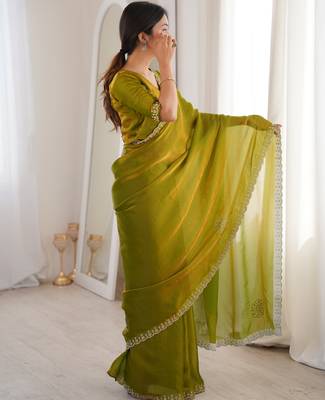Ombre gradient saree with intricate embroidery lace border | premium ethnic saree for wedding, party & festive wear 4