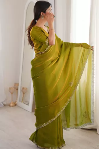 Ombre gradient saree with intricate embroidery lace border | premium ethnic saree for wedding, party & festive wear