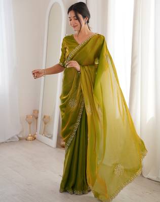 Ombre gradient saree with intricate embroidery lace border | premium ethnic saree for wedding, party & festive wear 5