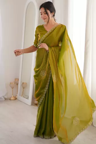 Ombre gradient saree with intricate embroidery lace border | premium ethnic saree for wedding, party & festive wear