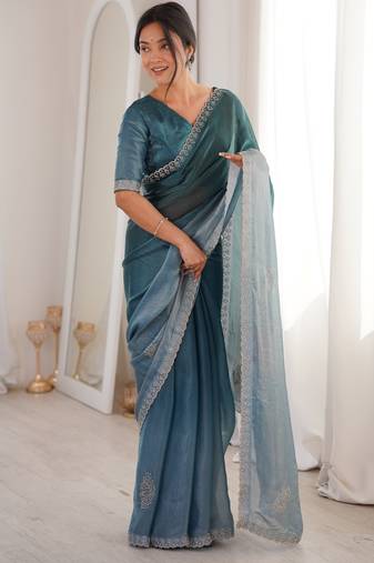 Ombre gradient saree with intricate embroidery lace border | premium ethnic saree for wedding, party & festive wear