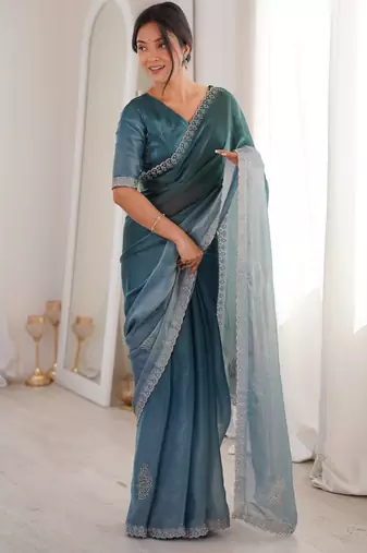 Ombre gradient saree with intricate embroidery lace border | premium ethnic saree for wedding, party & festive wear