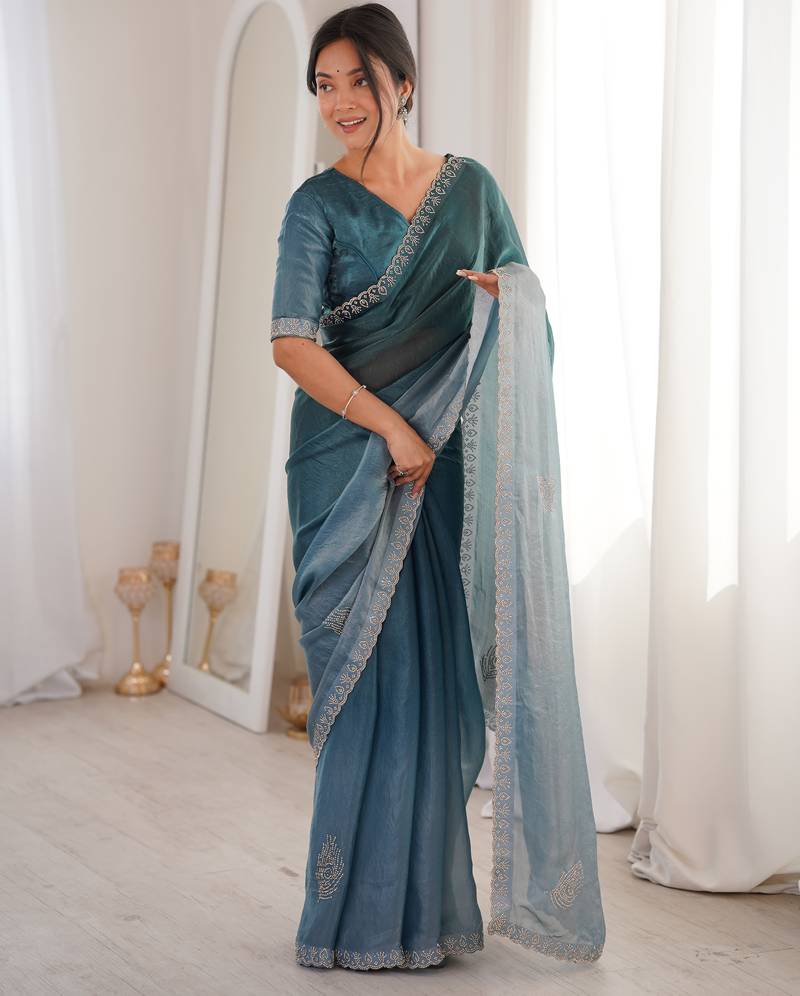 Ombre gradient saree with intricate embroidery lace border | premium ethnic saree for wedding, party & festive wear