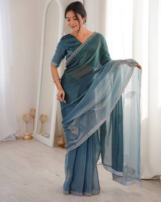 Ombre gradient saree with intricate embroidery lace border | premium ethnic saree for wedding, party & festive wear 2