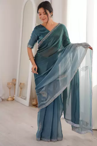 Ombre gradient saree with intricate embroidery lace border | premium ethnic saree for wedding, party & festive wear