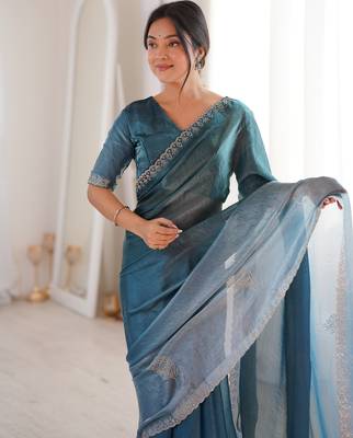 Ombre gradient saree with intricate embroidery lace border | premium ethnic saree for wedding, party & festive wear 3