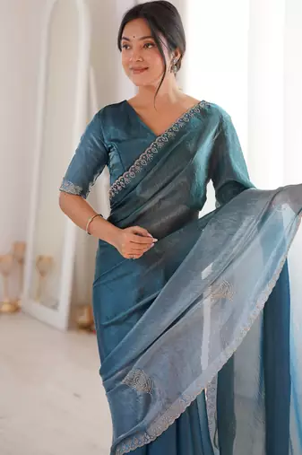 Ombre gradient saree with intricate embroidery lace border | premium ethnic saree for wedding, party & festive wear