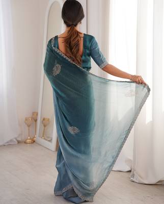 Ombre gradient saree with intricate embroidery lace border | premium ethnic saree for wedding, party & festive wear 4