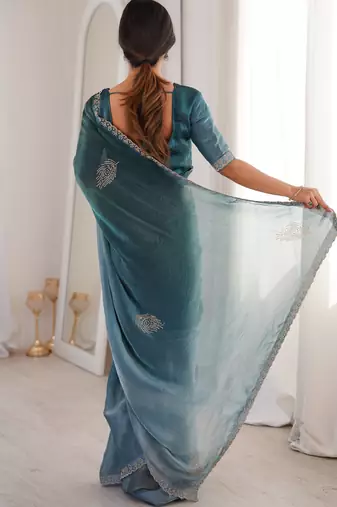 Ombre gradient saree with intricate embroidery lace border | premium ethnic saree for wedding, party & festive wear
