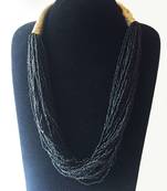 Gold Tubes Black Beaded Necklace