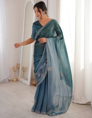 Ombre gradient saree with intricate embroidery lace border | premium ethnic saree for wedding, party & festive wear 5