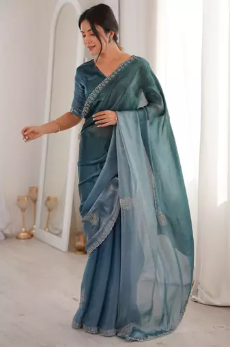 Ombre gradient saree with intricate embroidery lace border | premium ethnic saree for wedding, party & festive wear