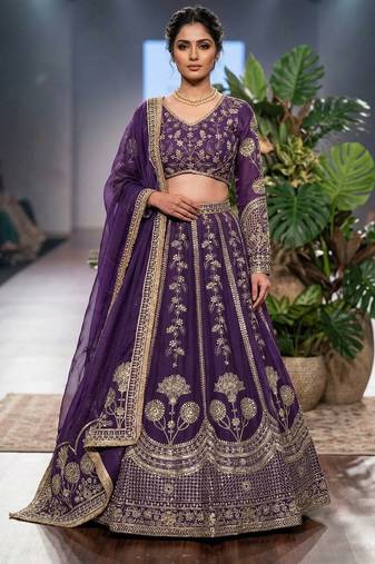 Purple Embroidered lehenga Set