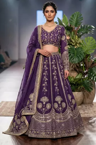 Purple Embroidered lehenga Set