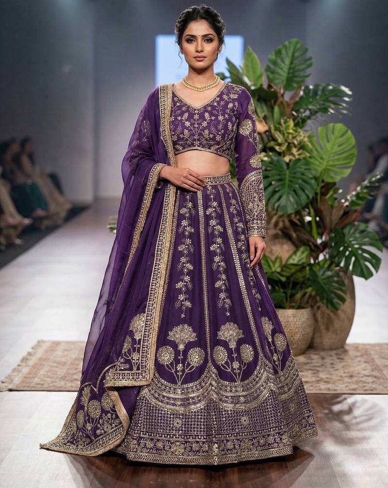Purple Embroidered lehenga Set
