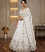 White Foux Gorgette Embroidered Lehenga Set