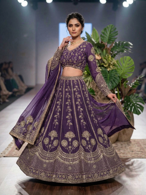 Purple Embroidered lehenga Set 2